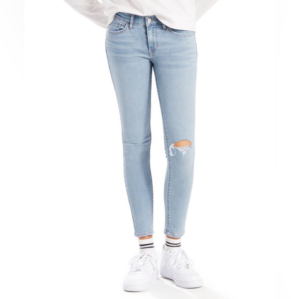 Levi's Women's 711 Skinny Ankle Light Blue Ripped Jeans